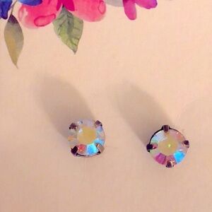 Antique Brass Aurora Borealis Crystal Earrings